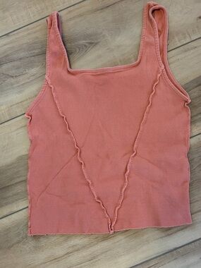 Gilded Intent Ribbed Square-Neck Tank in Coral